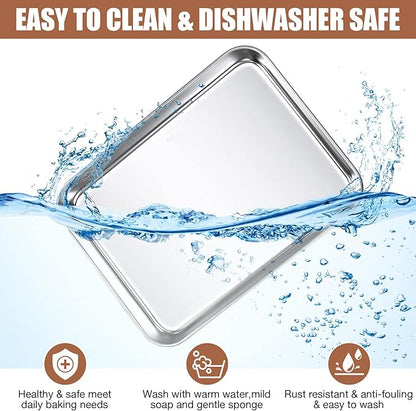 6 Pcs Baking Sheet Pan Set 9 x 6.7 x 1 inches Cookie Sheet Small Toaster Oven Pans Stainless Steel Tray Barbecue Grill Pan Rectangle Trays Oven, Non-stick, Easy Clean
