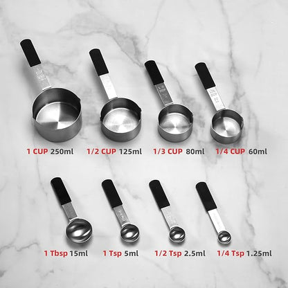 Magnetic Stainless Steel Measuring Cups & Spoons Set – 8-Piece Stackable Set with Engraved Measurements – Dishwasher Safe Baking Essentials