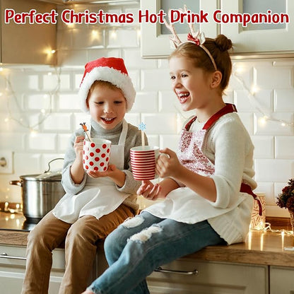 Mifoci 100 Pcs Christmas Wooded Coffee Stirrers Wood Cocktail Coffee Stir Sticks Disposable Stirring Sticks for Beverage Chocolate Hot Drink Party Supplies, 20 Styles (Vibrant Style)