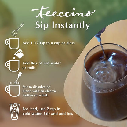 Teeccino Instant Organic French Roast Herbal Coffee – 33 servings – Instant Chicory Coffee Alternative with Microground Ramón Seeds That’s Prebiotic, Caffeine-Free & Acid Free - 3.53 ounces