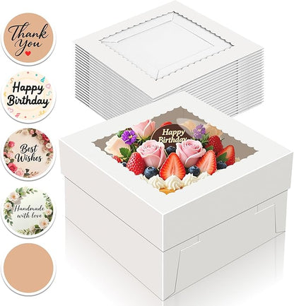 15 PCS Cake Boxes 10 Inch, 10x10x5 Inch Cake Box, 10 Inch Cake Box with Window, White Bakery Boxes, Large Baking Boxes, Cajas Para Pasteles, 10x10 Cake Boxes for Birthday, Wedding, Party, Business