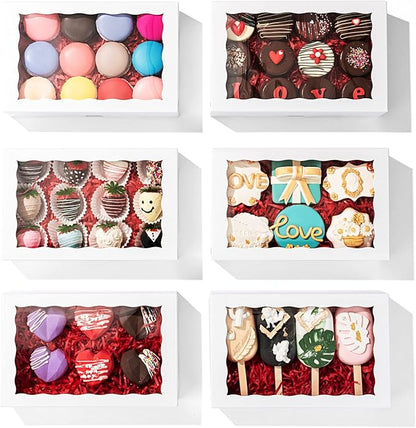 6 Pack Cookies boxes 9.5" x 6" x 2" Bakery Boxes with Window for Chocolate Bomb，Cookies,Macaron, cakesicle, oreo & Chocolate Covered Strawberries Boxes