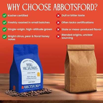Peru Highlands Flavored Whole Bean Coffee, Light Roast Coffee Beans with Bright Citrus, Pear, and Honey Floral Finish, Single Origin 12 oz Bag, Perfect Andes Beans