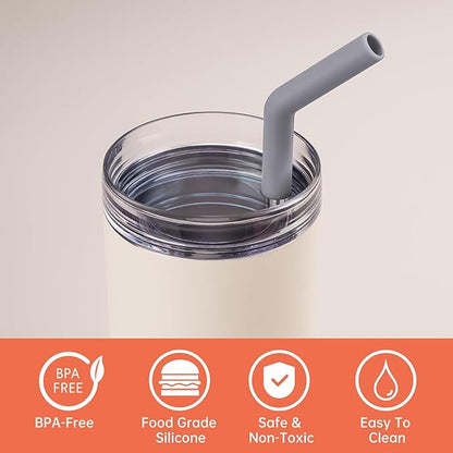 Tomorotec 6-Pack Reusable Stainless-Steel Straws with Silicone Tips, 3 Sizes Compatible with Stanley Tumblers 40OZ 30OZ 20OZ 14OZ, Dishwasher Safe, Includes 2 Cleaning Brushes (Dark Rainbow)