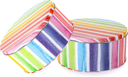 Yopay 3 Pack Cookie Tins, Round Baking Cake Gift Tins for Storing Patisseries, Puff Pastries Craft Supplies, Easter, Special Occasion and Holidays, Rainbow Pattern, 7" W X 3.2" H, Metal