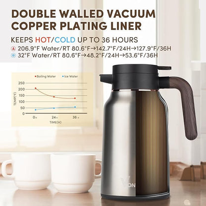 Vondior Coffee Carafe 51oz - 36 Hours Thermal Coffee Thermos- Insulated 304 Stainless Steel Hot Beverage Dispenser - Coffee Carafes For Keeping Hot/Cold Coffee, Tea, Water, Drink Dispenser for Parties