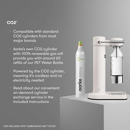Aarke Carbonator lll with CO2 Cylinder, Sparkling & Carbonation Water Machine, Stainless Steel with PET BPA-Free Reusable Bottle Volume 1L/34 fl oz (Matte White)