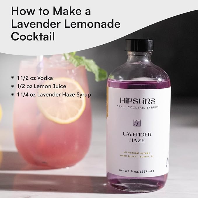 HipStirs Lavender Haze Syrup - Real Ingredients are in our Luxurious Lavender Syrup for Drinks - Using Natural Flavoring to keep your Cocktails Non-GMO, Gluten Free & Vegan (8 oz)