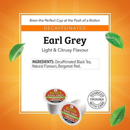 Twinings Decaffeinated Earl Grey Black Tea K-Cup Pods for Keurig, 24 Count (Pack of 1), Flavoured with Citrus and Bergamot, Enjoy Hot or Iced