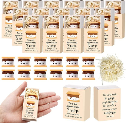 Wettarn 24 Sets S'more Appreciation Gifts Bulk Marshmallow with Box Party Favors Christmas Vet Tech Thank You Gift Rewards for Teacher Employee Nurse Coworkers Staff Team