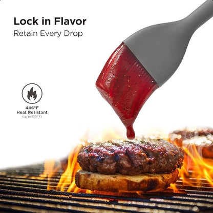 Kitchen Mama WaltzGrip Platinum Silicone Basting Pastry Brush: Set of 2 Heat-Resistant Brushes for Cooking, Baking, Grilling, and Spreading Oil or Butter - Dishwasher-Safe (Metal Gray)