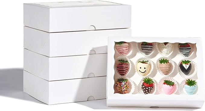 12PCS 10 x 7 x 2.5 inches Cookies Bakery Boxes with Window, Cakesicle, Chocolate Bomb, Macaron, Clear Chocolate Covered Strawberries, Pretzel Rods Boxes