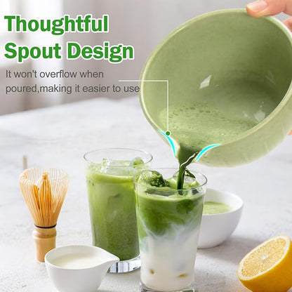 MONOJOY Matcha Whisk Set Ceramic Bowl Kit with Spout, Bamboo Chasen and Holder, Scoop Rest,Sifter Tea Towel Ceremonial Cute Matcha Tea Making Tool,Gift Perfect for Latte Lovers | Beginners,7pcs
