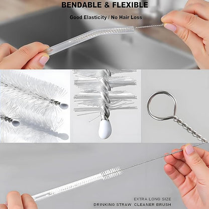 Milk Foamer Hose Brush, Long Thin Nylon Tube Cleaning Brushes Ideal for Espresso & Coffee Machine Attachments,Stainless Steel Straw Cleaning Brushes Test Tube 11.8 Inch Long and Flexible Handle