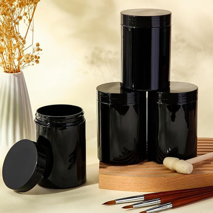 Patelai 4 Pieces Round Wide-mouth Leak Proof Plastic Container Jars with Lids for Travel Storage Makeup Beauty Products Face Creams Oils Salves Ointments DIY Making(10 Ounce,Pure Black)