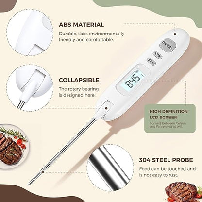 Meat Thermometer Digital - Instant Read Food Thermometer for Cooking Grilling Air Fryer Griddle Probe Kitchen Gadgets Essentials BBQ Grill Smoker Oil Fry Candy Turkey Instant Read Thermometer