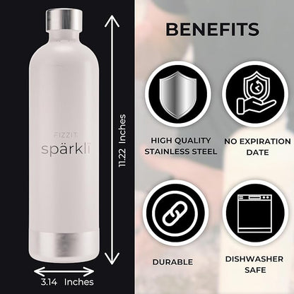 Stainless Steel Carbonation Bottle and Water Bottle | Compatible With Philips Carbonation Soda Maker and Aarke Soda Makers, Dishwasher Safe