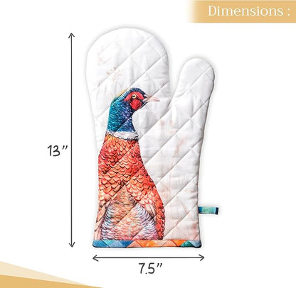 Maison d' Hermine Oven Gloves 100% Cotton Oven Mitt 7" x 13" with Loop Heat Resistant, BBQ, Cooking Gloves, Baking, Grilling, Kitchen, Handling Hot Pans (Pack of 1, Faisan D'Automne)