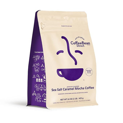 Coffee Bean Direct Sea Salt Caramel Mocha Flavored, Whole Bean Coffee, 1 Pound Bag (Pack of 1)