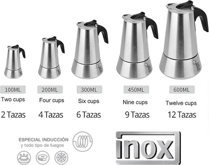 9 Cup Stovetop Espresso Maker Matte Stainless Steel Moka Pot Italian and Cuban Mocha Coffee Maker, Compatible with Gas, Electric, Ceramic, and Induction stovetops(15 fl oz/450 ml)