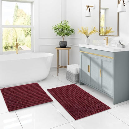 Arotive Luxury Chenille Bathroom Rug Mat, Extra Soft Thick Absorbent Shaggy Bath Rugs, Non-Slip Machine Wash Dry, Plush Bath Mats for Bathroom, Shower and Tub, 54x24, Burgundy
