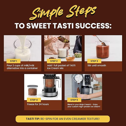 TASTI High-Protein Ice Cream Mix - Chocolate Flavor Low Sugar Ice Cream Powder - Made for Ninja Creami, Soft Serve Mix with 27g Protein, <1g Sugar, 3g Net Carbs