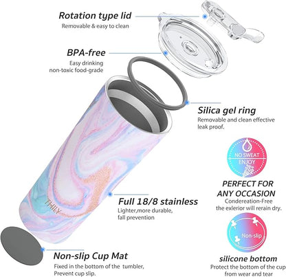 THILY Tumbler Stainless Steel Coffee Cup 26 oz Triple-Insulated Travel Mug with Splash-Proof Lid, for Ice Drinks and Hot Beverage Smoothies Cup, Pink Ripple