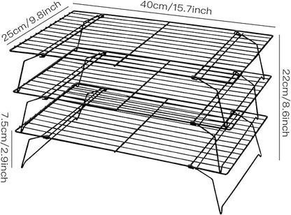 Lainrrew Cooling Rack, 3 Tier Stackable Baking Rack Stainless Steel Wire Cooking Rack for Cooking Roasting Cooling, Collapsible & Foldable, Dishwasher & Oven Safe