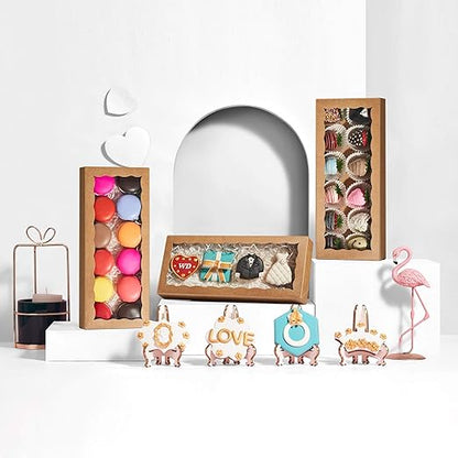 50PCS 12 x 5 x 1.5 inches Auto-Popup One Piece Premium Cookies Boxes, Macaron Boxes for 12, Kraft Brown Bakery Box for Holiday Cookie Gift Sets