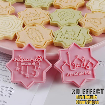 10 Pcs Eid Mubarak Cookie Cutters Set Baking Molds 3D Christmas Press type Cookie Cutter for Baking, Fondant, Cheese, and Pastries