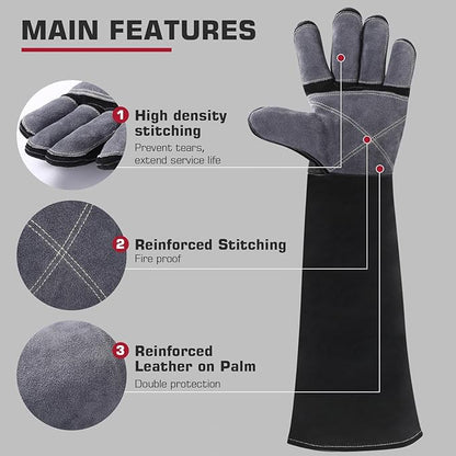 ARCCAPTAIN 24 inches Leather Welding Gloves - Bite Proof Animal Handling, Heat/Fire Resistant for Reptile, Dog, Falcon, Stick, Mig, Forge, Grill, Fireplace