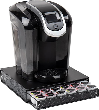 Mind Reader Single Serve Coffee Pod Drawer, 36 Pod Capacity, Countertop Organizer, Metal, 12.75" L x 13" W x 3" H, Black