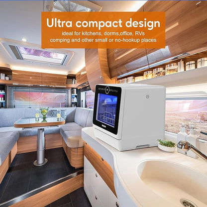 Countertop Mini Portable Dishwasher Tabletop Small Dishwasher with 5L Built-in Water Tank No HookupNeeded, Baby Care & Air-Drying Function，3 Place Set Capacity for Apartments Dorms Camping RVs
