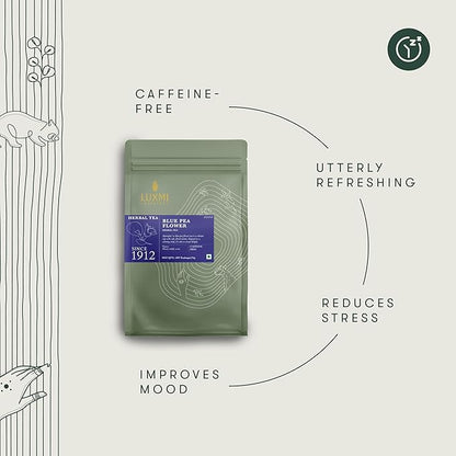 Luxmi Estates Butterfly Pea Flower Organic Blue Pea Flower Tea (50 Tea Bags) Caffeine Free Tea Bags For Relaxing, Calming, and Stress Relief, With Certified Herbal Tea
