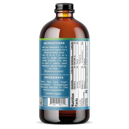 Bluestem Botanicals Organic Lemongrass Simple Syrup, 8 oz, Cocktail and Mocktail Mixer for Drinks, Non-Alcoholic