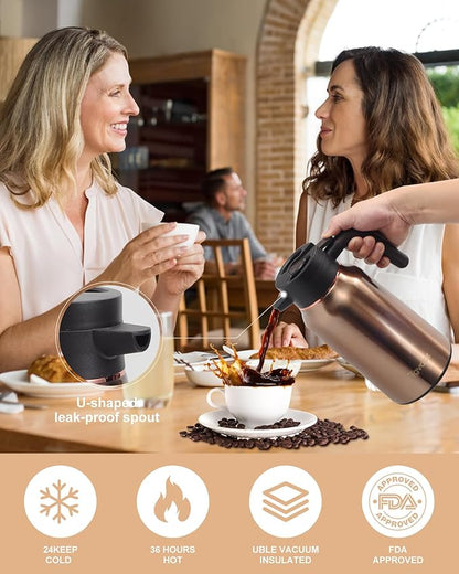 Thermal Coffee Carafe 70 oz - 36 Hour Hot Stainless Steel Carafes for Hot Liquids-Insulated Coffee Carafes For Keeping Hot/Cold Coffee, Tea, Water, Drink Dispenser for Parties(Black)