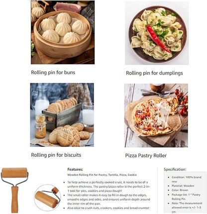 Small Rolling Pin, Wooden Dough Roller, Non-Stick Pizza Roller, T Type Rolling Pins for Kitchen Baking, Pizza Dough Press (3.8 * 7.5 inch)