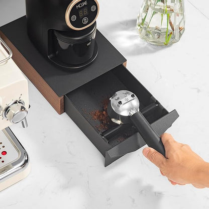 MOJAE Espresso Knock Box Drawer,Stainless Steel Detachable Coffee Ground Knock Container with Removable Knock Bar and Anti-Slip Base, Black