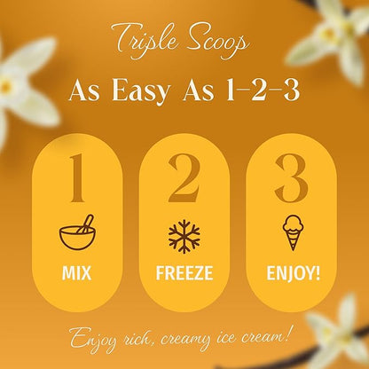 Triple Scoop - Premium Vanilla Ice Cream Mix For Ice Cream Maker. Simple, Easy, Delicious. From Gourmet Mix To Maker in 5 Minutes, Makes 2 Creamy Quarts. Made in USA. (1 Pack, Vanilla)