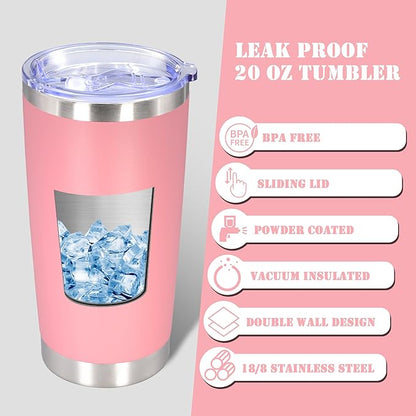 20 oz Tumbler with lid Double Wall Vacuum Insulated Tumblers Stainless Steel Coffee Mug Travel Coffee Tumbler Powder Coated Tumbler Cup Keep Hot&Cold - (Pink 6 Pack)