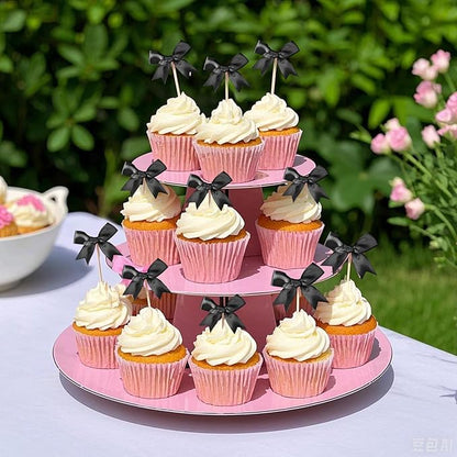 24Pcs Bow Cupcake Toppers - Black Bow Cake Topper Birthday Decorations, Bowknot Cupcake Picks for Coquette Bow Theme Party Decoration Bachelorette Bridal Engagement Wedding Baby Shower Party Decor