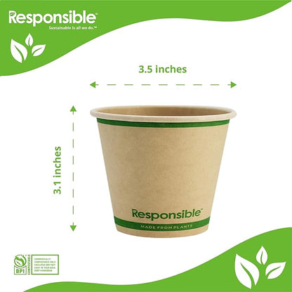 8 oz Paper Hot Cups (Squat), Tree-Less™ Compostable Paper Coffee Cups, Extra Strength, Tree-Free and Made Without PFAS, Natural Brown (1000 Count)