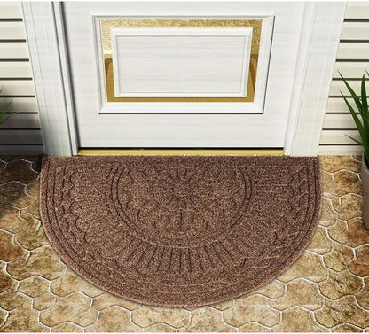 Mibao Door Mat Outdoor Indoor, 23.5" x 35.5", Half Round Door Mats, Non-Slip Front Door Mats Outdoor, Dirt Trapper Welcome Mats for Front Door, Back Door, Shoe Scraper, Coffee