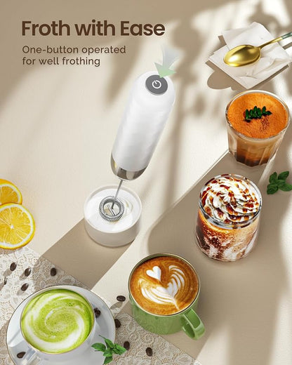 Maestri House Rechargeable Milk Frother, LunaFro Mini Handheld Electric Foam Maker Detachable Stainless Steel Whisk Drink Mixer Foamer Mini Blender for Matcha, Lattes, Cappuccino, No Stand