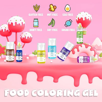 Gel Food Coloring - 22 Vivid Colors Gel Food Coloring Set for Baking, Cake Decorating, Cookie, Fondant, Macaron - Tasteless Concentrated Edible Food Color Dye for Icing, Drinks, Crafts - 6ml Bottles