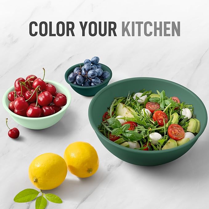 Zulay Kitchen 12-Piece Plastic Mixing Bowl Set - Colorful Nesting Bowls with Lids - Microwave & Freezer Safe (Teal Ombre)