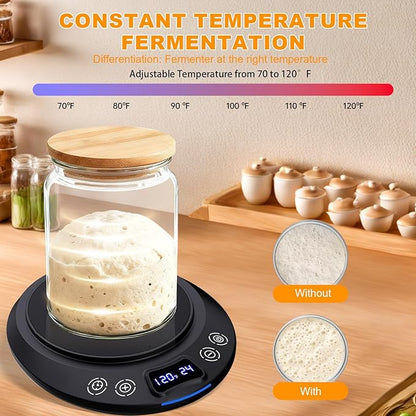 Sourdough Starter Warmer Set – Precise 1°F Thermostat (70-120°F), 24H Timer, Smart Memory Warming On/Off - Fits Jars Up to 40oz, Sourdough Kit for Home Baking (Black)