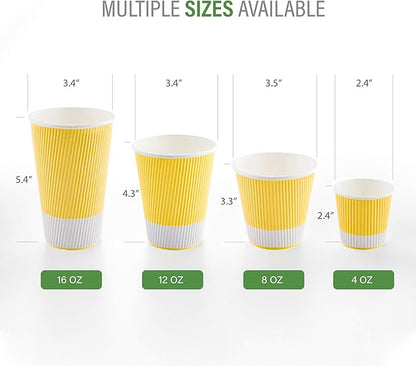4 oz Light Yellow Paper Coffee Cup - Ripple Wall - 2 1/2" x 2 1/2" x 2 1/4" - 500 count box