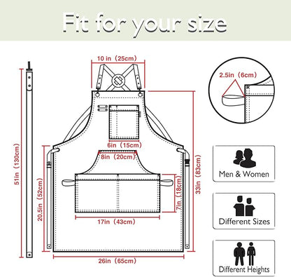 Kitchen Apron, Work Apron, Canvas, Multiple Pockets, Gardening, Painting, BBQ, Artist, Carpenter, Sizes M to XXL, White
