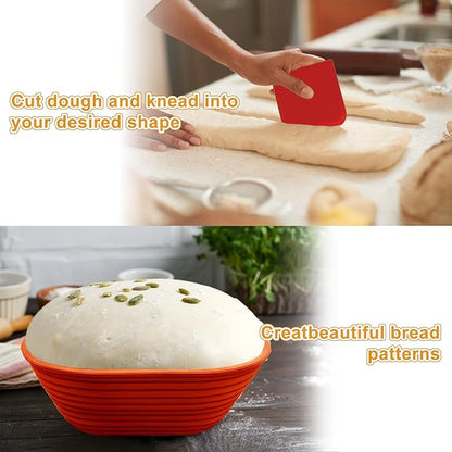 Silicone Banneton, Sourdough Bread Baskets (Set of 6, 6.5 Inch), Oval Proofing Bread Bowls with Starter Kit, Bread Making Baking Supplies